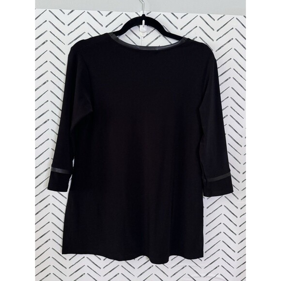 Sympli Black V-Neck Tunic Top 3/4 Sleeve Knit Blouse Side Slit Minimal Sz 6 - Picture 3 of 6